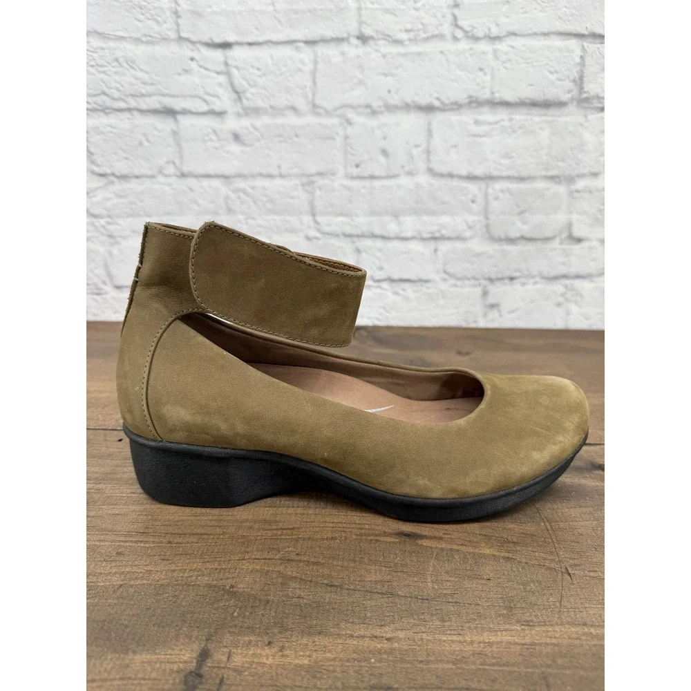 Dansko Olive Green Lulu Ankle Strap Wedge Clogs Leather Shoes Mary Jane 41